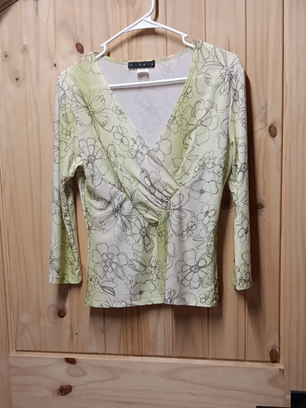 Ninety Women's Floral Faux Wrap-Front 3/4 Sleeve Top